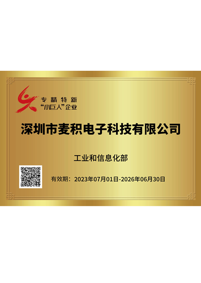 betway西汉姆官网电子专精特新小巨人证书